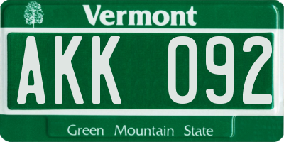 VT license plate AKK092