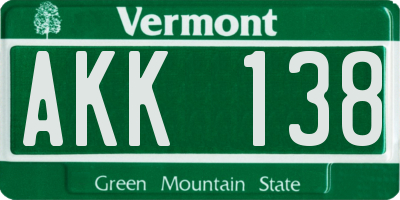 VT license plate AKK138