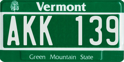 VT license plate AKK139