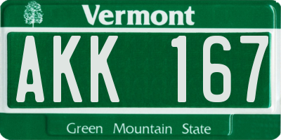VT license plate AKK167