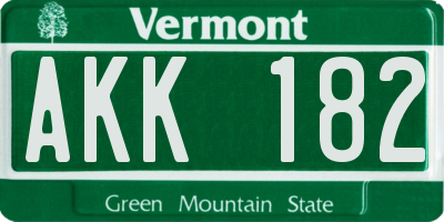 VT license plate AKK182