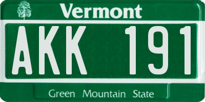 VT license plate AKK191