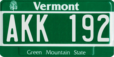 VT license plate AKK192