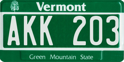 VT license plate AKK203