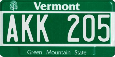 VT license plate AKK205