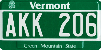 VT license plate AKK206