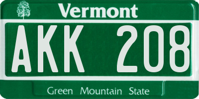 VT license plate AKK208
