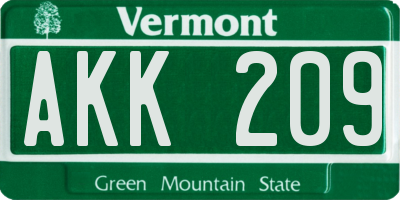 VT license plate AKK209