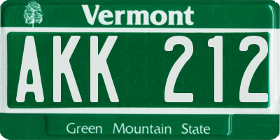 VT license plate AKK212