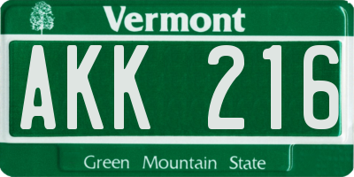 VT license plate AKK216