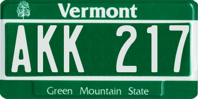 VT license plate AKK217