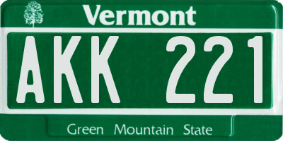 VT license plate AKK221