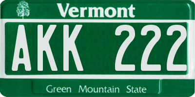 VT license plate AKK222