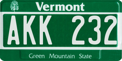VT license plate AKK232