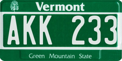 VT license plate AKK233