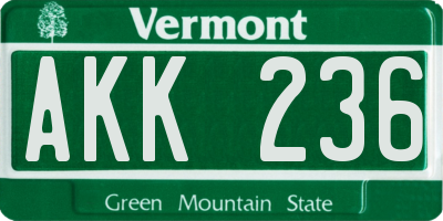 VT license plate AKK236