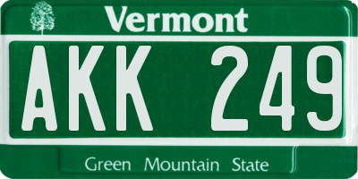 VT license plate AKK249