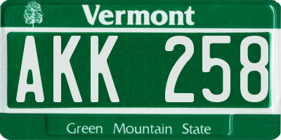 VT license plate AKK258
