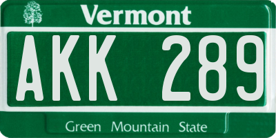 VT license plate AKK289