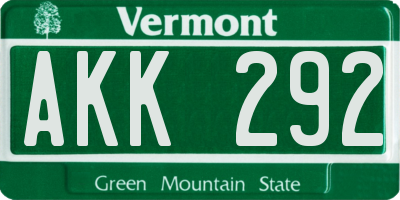 VT license plate AKK292