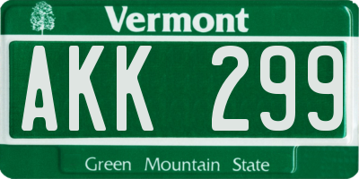 VT license plate AKK299