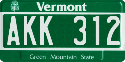 VT license plate AKK312