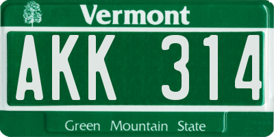 VT license plate AKK314