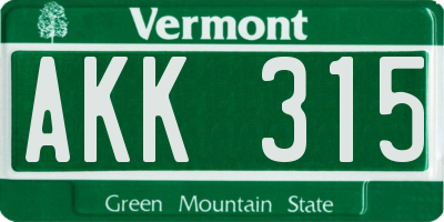 VT license plate AKK315