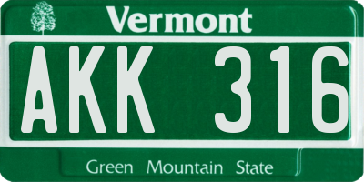 VT license plate AKK316
