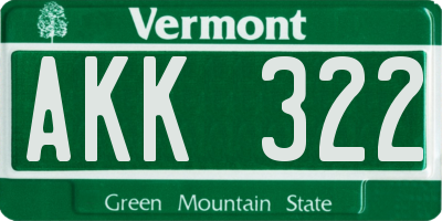 VT license plate AKK322