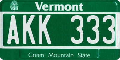 VT license plate AKK333