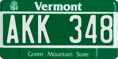 VT license plate AKK348