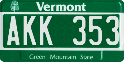 VT license plate AKK353