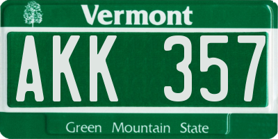 VT license plate AKK357