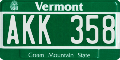 VT license plate AKK358