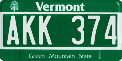 VT license plate AKK374