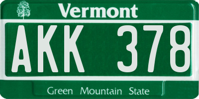 VT license plate AKK378