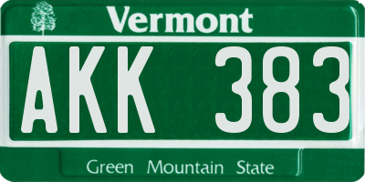 VT license plate AKK383