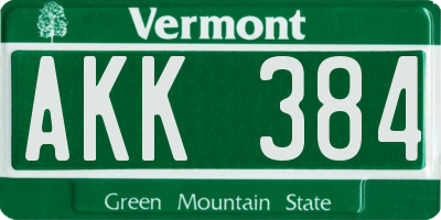 VT license plate AKK384