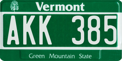 VT license plate AKK385