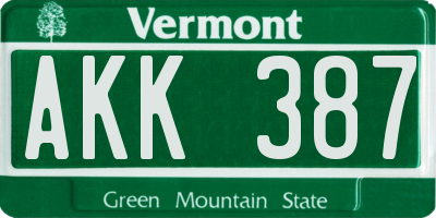 VT license plate AKK387