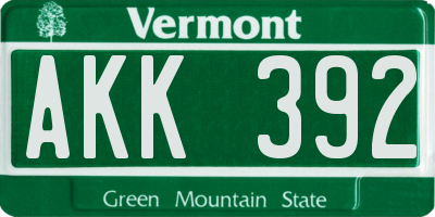 VT license plate AKK392