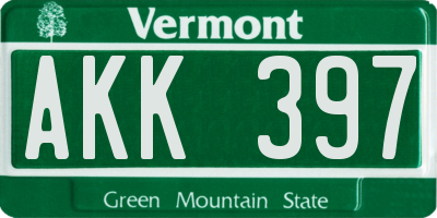VT license plate AKK397
