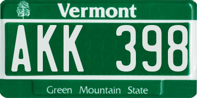 VT license plate AKK398