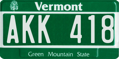 VT license plate AKK418