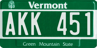 VT license plate AKK451