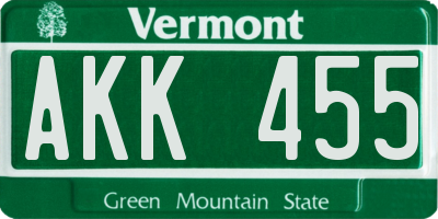 VT license plate AKK455
