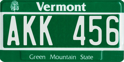 VT license plate AKK456