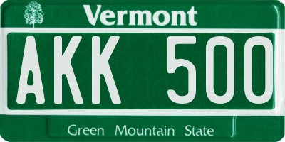 VT license plate AKK500