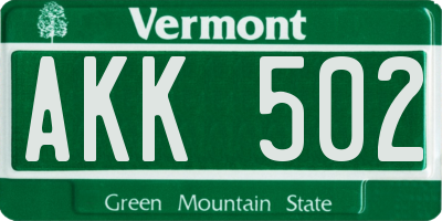 VT license plate AKK502